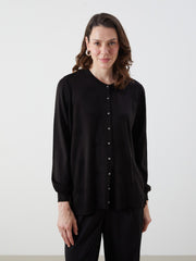 LCW Grace Black Crew Neck Self-Patterned Women Knitwear Cardigan