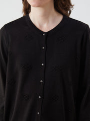 LCW Grace Black Crew Neck Self-Patterned Women Knitwear Cardigan