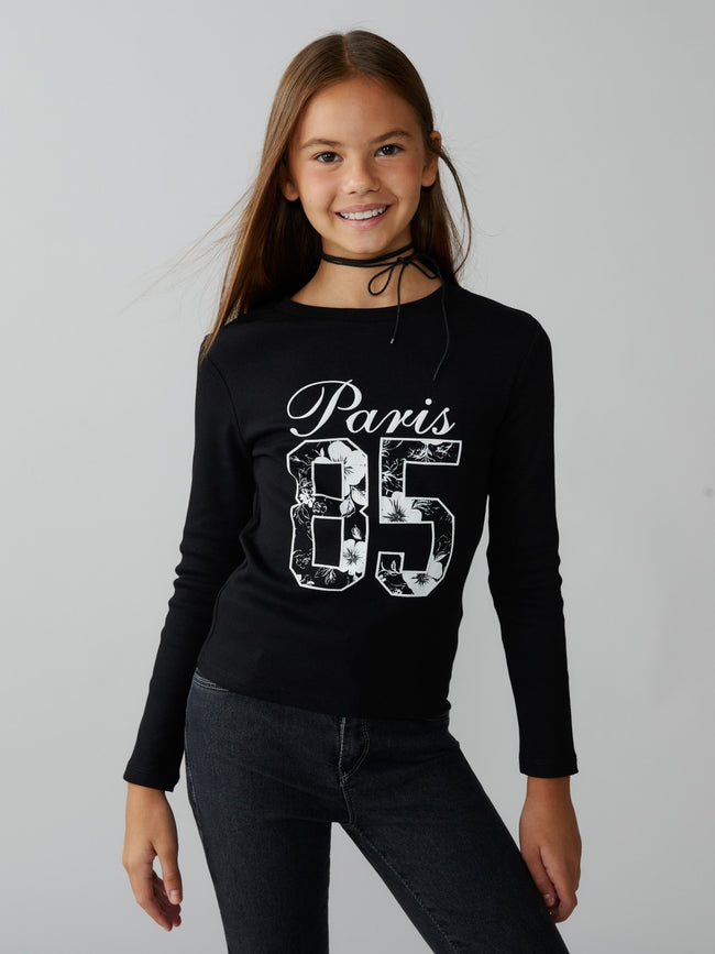 LCW Kids Crew Neck Paris Printed Girls T-Shirt Hover Image