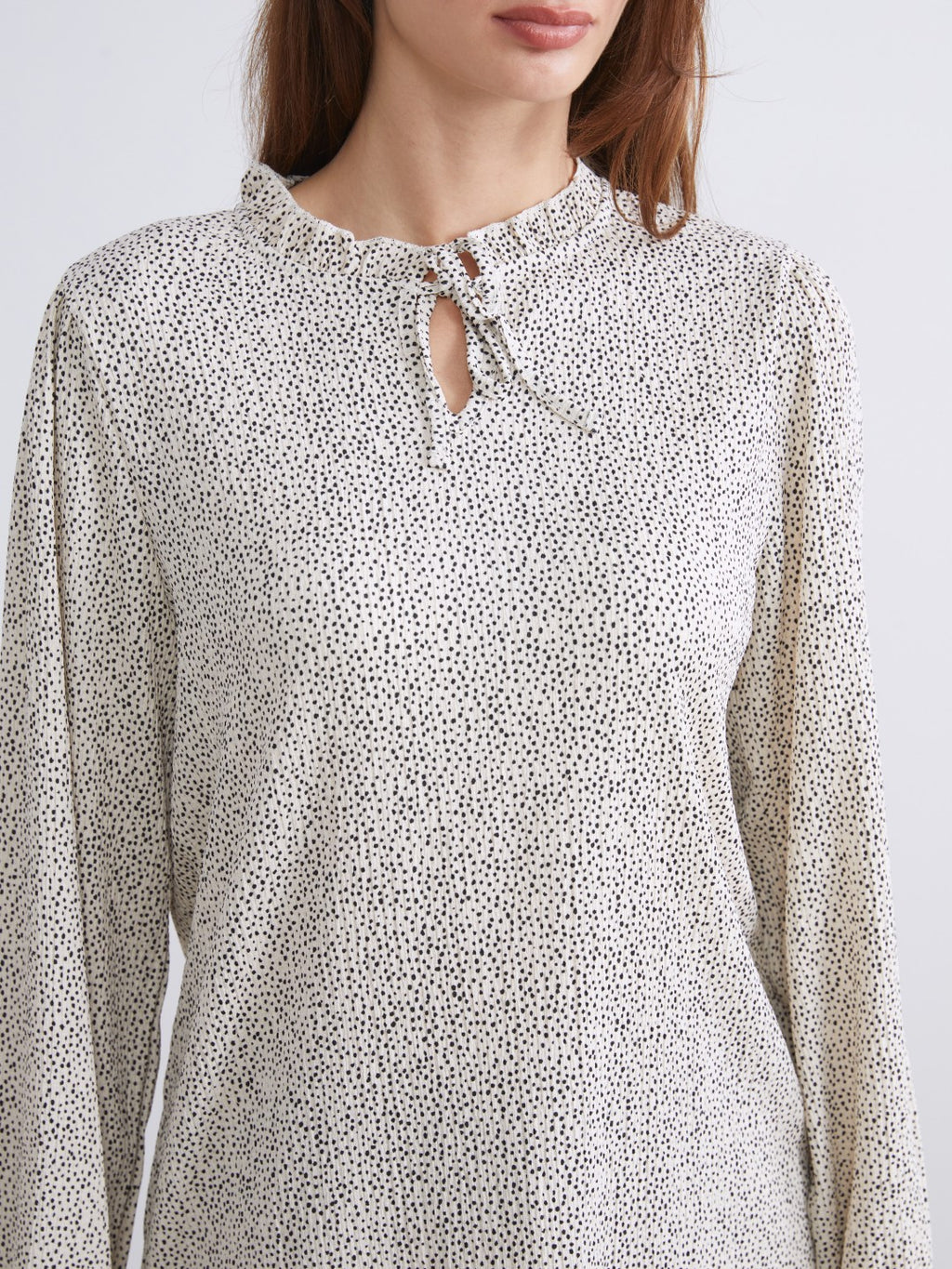LCW Basic Beige Tie Collar Polka Dot Women Tunic