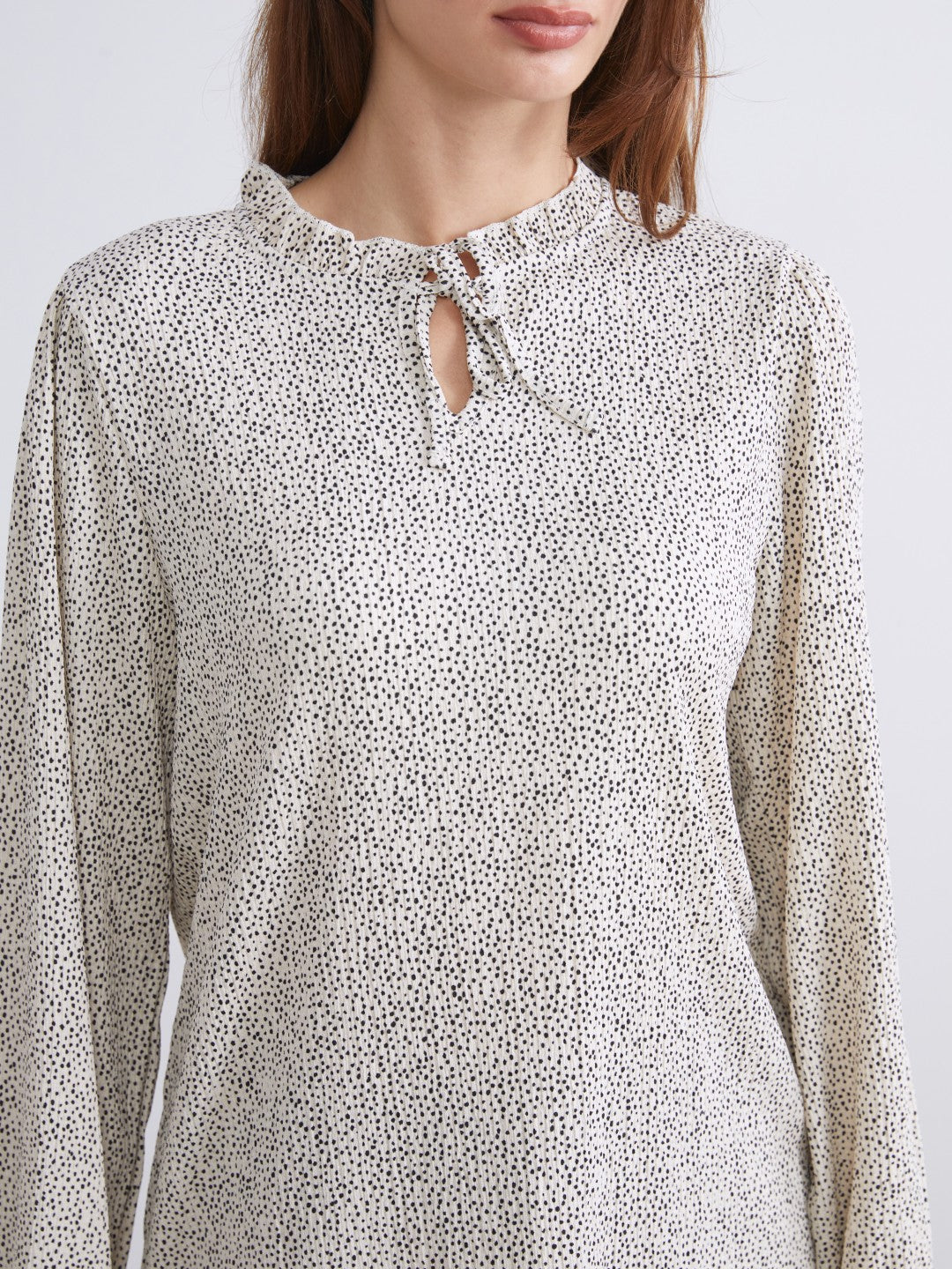 LCW Basic Beige Tie Collar Polka Dot Women Tunic