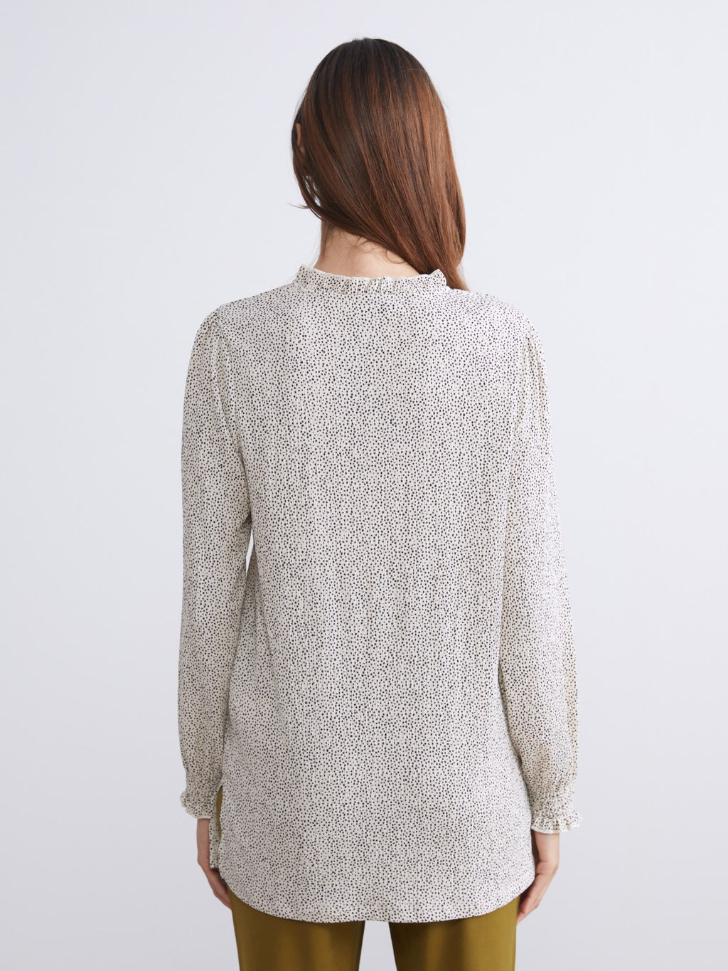 LCW Basic Beige Tie Collar Polka Dot Women Tunic