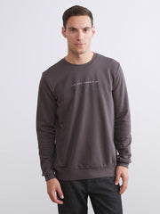 LCW Classic Brown Crew Neck Printed Men Thick Sweatshirt
