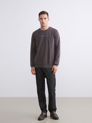 LCW Classic Brown Crew Neck Printed Men Thick Sweatshirt