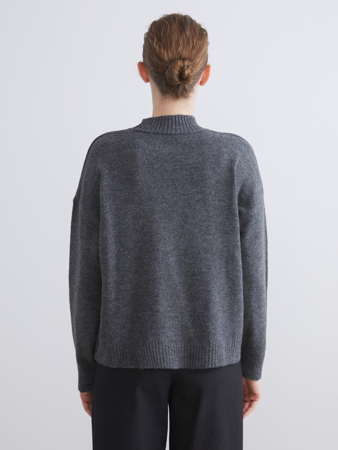 LCW Comfort Anthracite Crew Neck Embroidered Women Knitwear Sweater