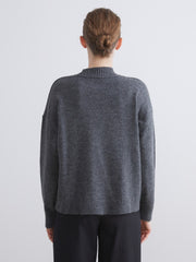 LCW Comfort Anthracite Crew Neck Embroidered Women Knitwear Sweater