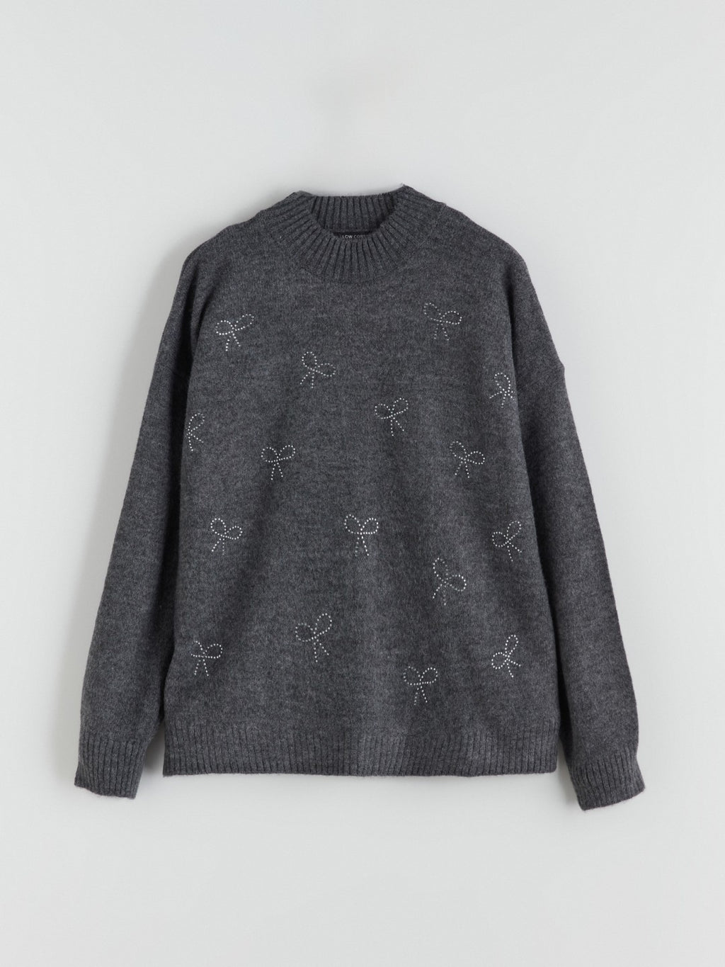 LCW Comfort Anthracite Crew Neck Embroidered Women Knitwear Sweater