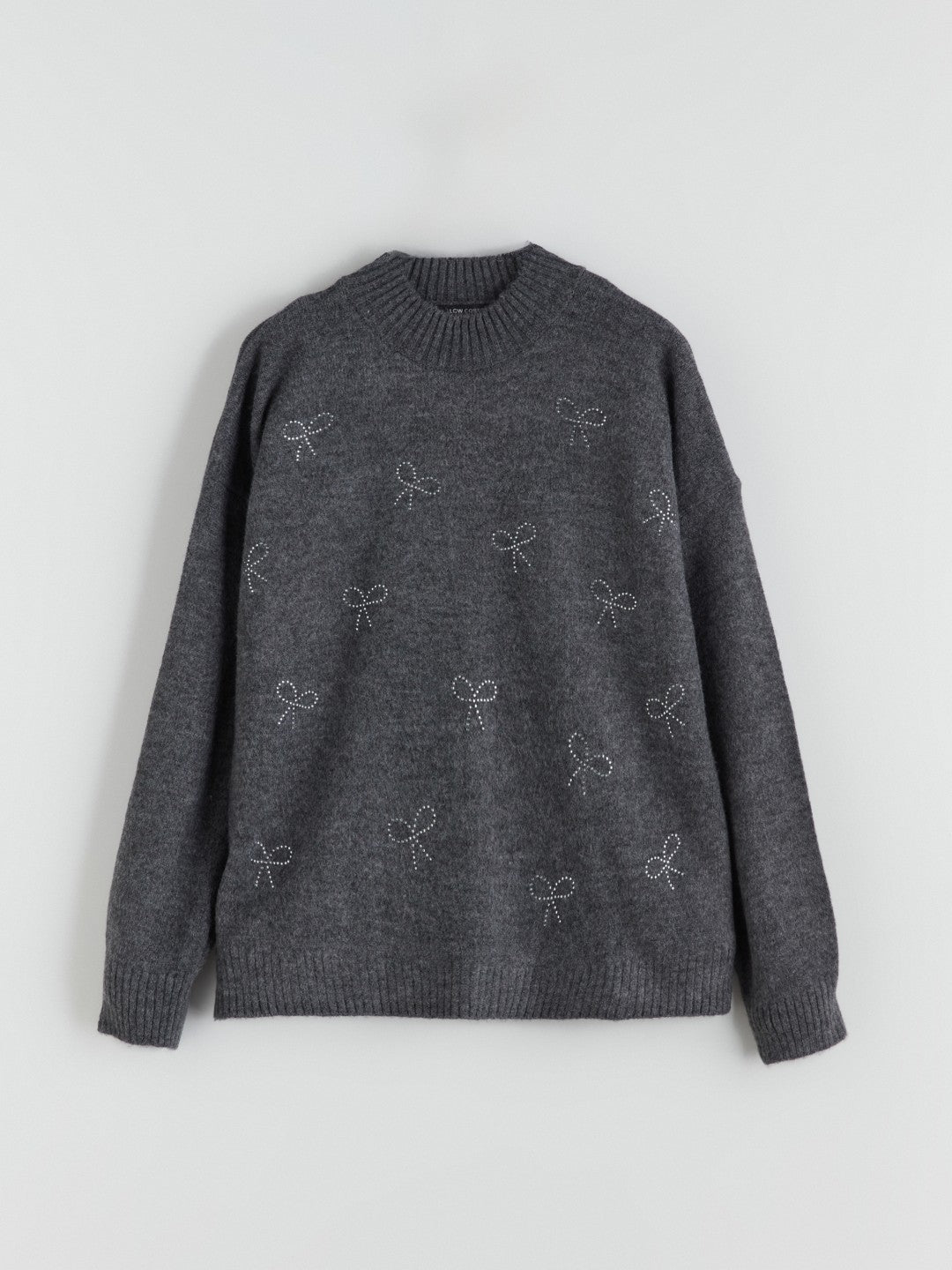 LCW Comfort Anthracite Crew Neck Embroidered Women Knitwear Sweater