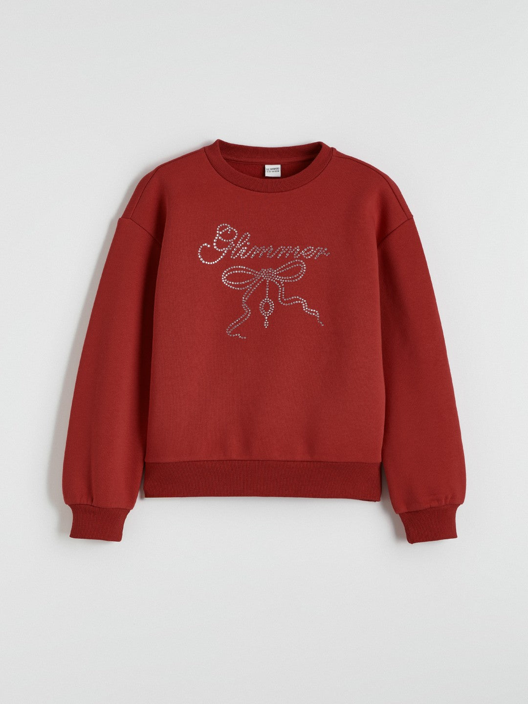 LCW Kids Crew Neck Rhinestone Embellished Girls Thick Sweatshirt