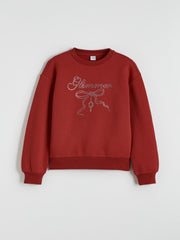 LCW Kids Crew Neck Rhinestone Embellished Girls Thick Sweatshirt