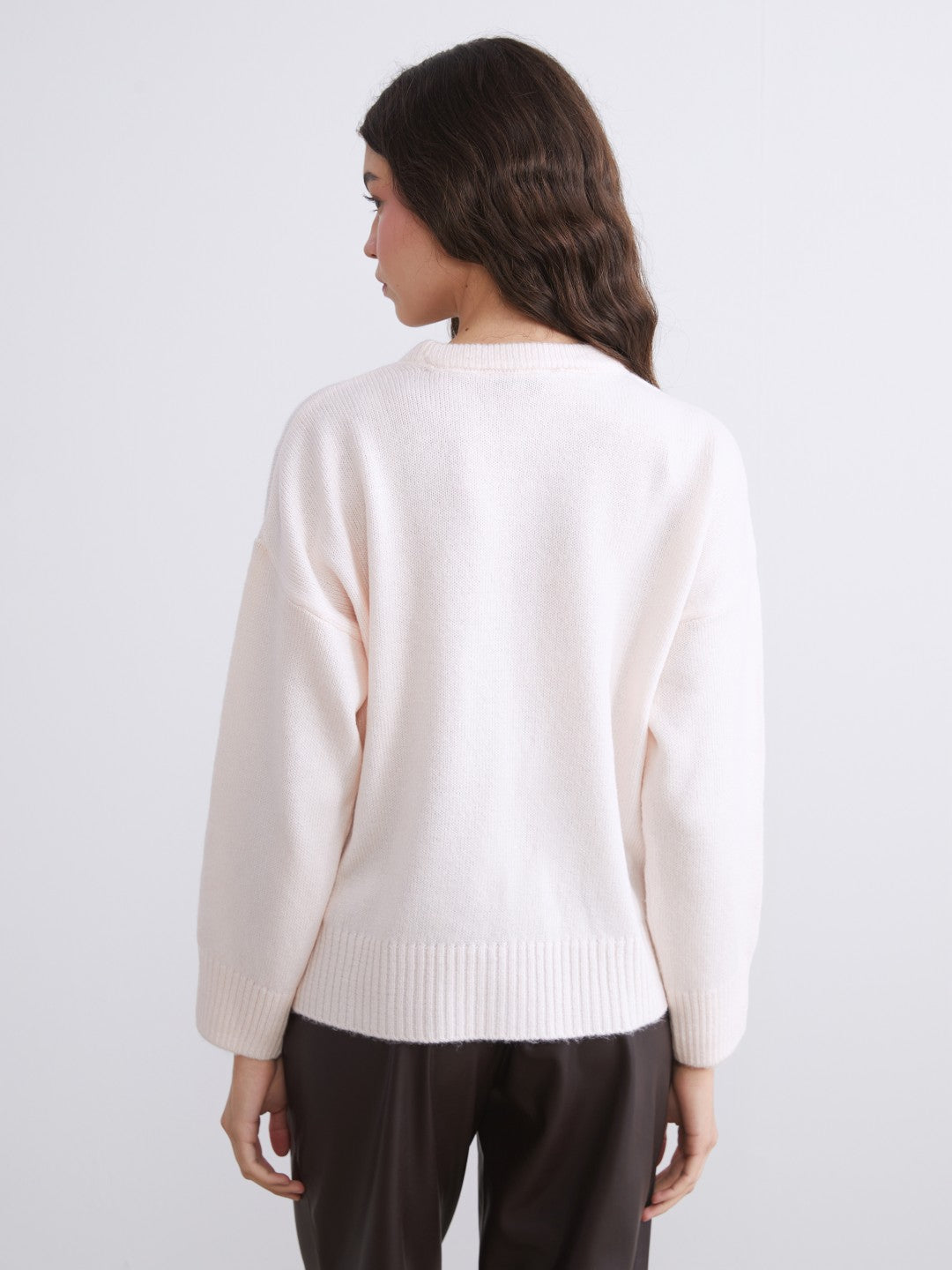 Xside Pink Crew Neck Oversize Women Knitwear Sweater