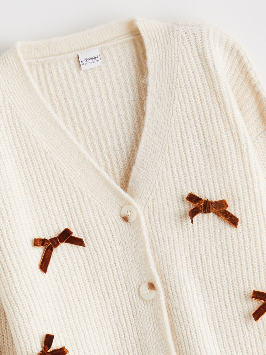 LCW Kids V-Neck Bow Detailed Girls Knit Cardigan