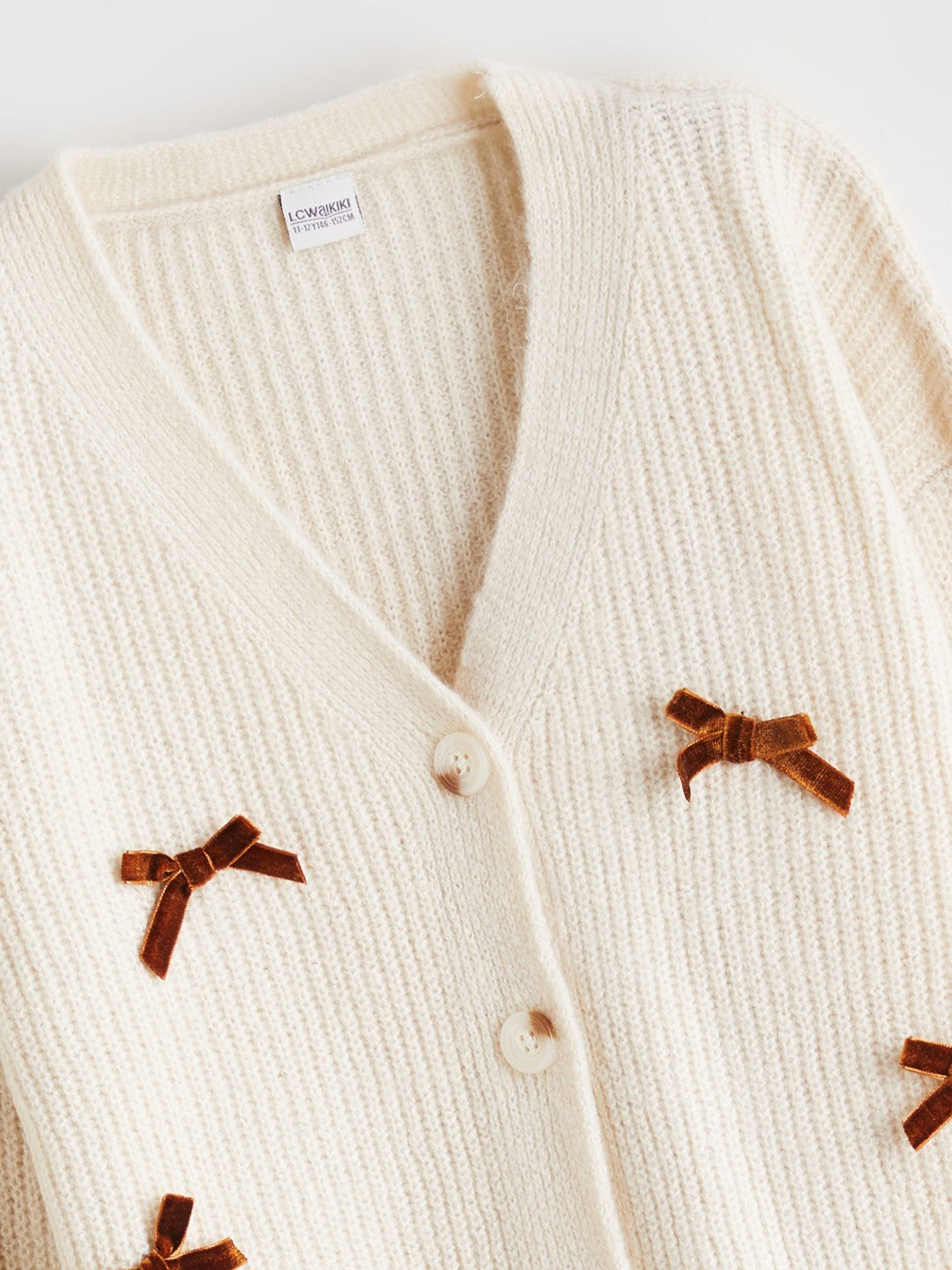 LCW Kids V-Neck Bow Detailed Girls Knit Cardigan