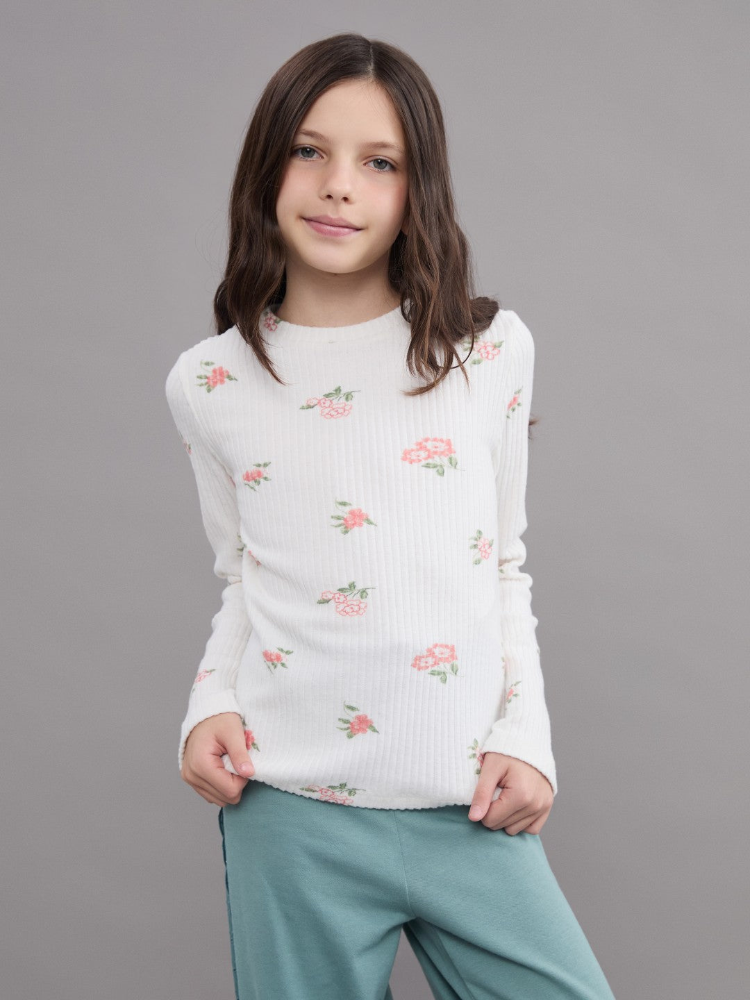 LCW Kids Crew Neck Floral Girls T-Shirt