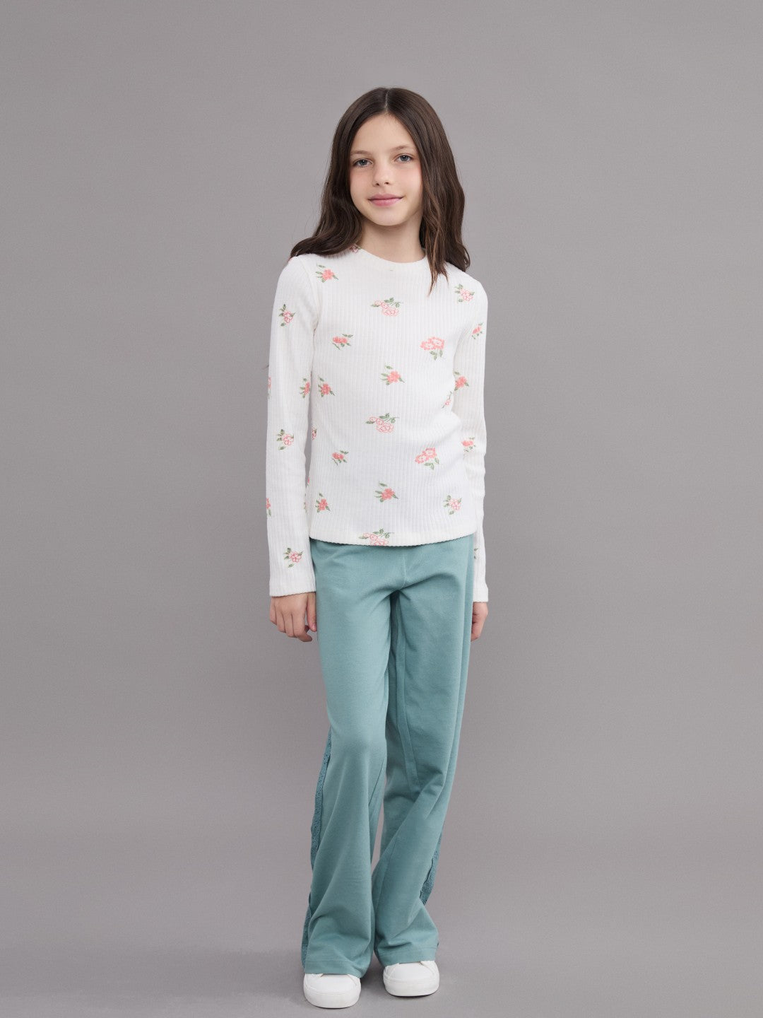 LCW Kids Crew Neck Floral Girls T-Shirt