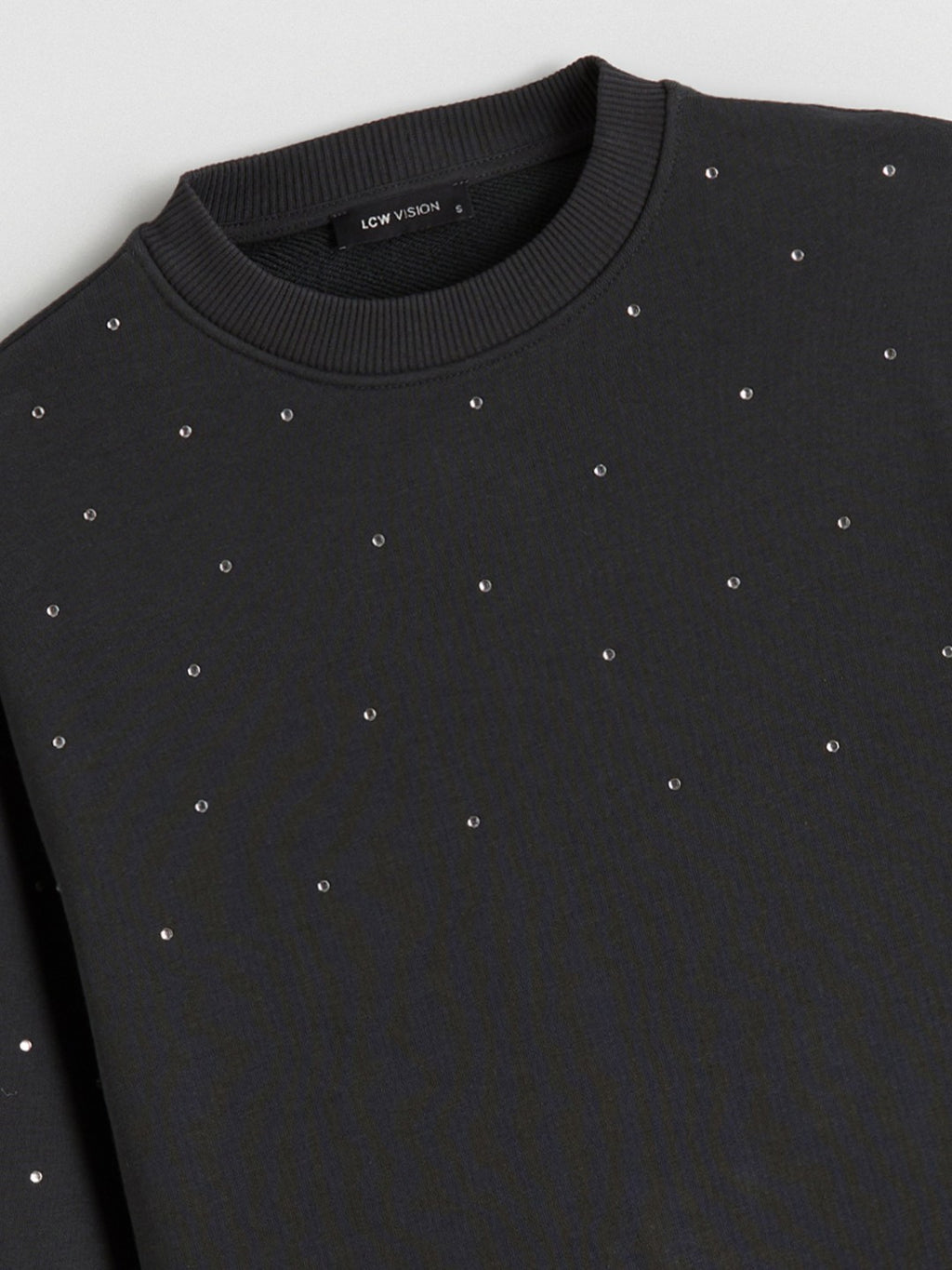 LCW Vision Crew Neck Rhinestone Embellished Oversize Women Sweatshirt