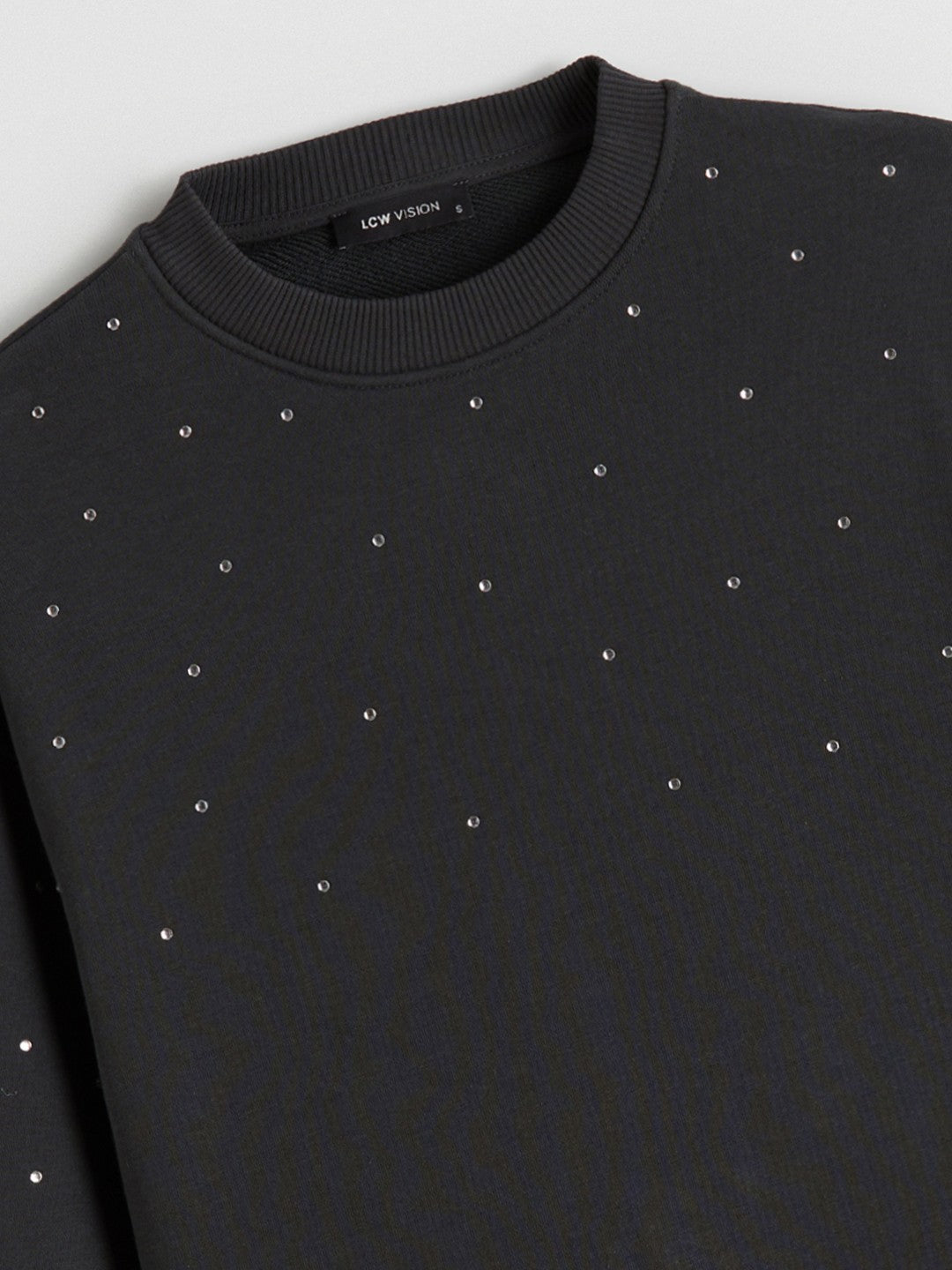 LCW Vision Crew Neck Rhinestone Embellished Oversize Women Sweatshirt