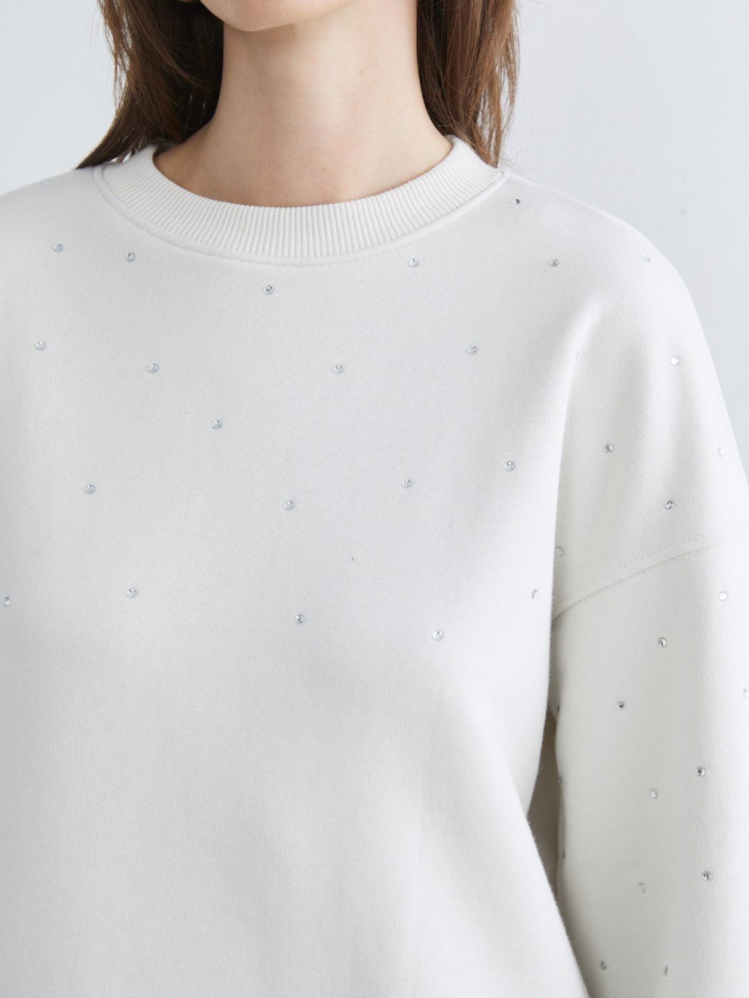 LCW Vision Crew Neck Rhinestone Embellished Oversize Women Sweatshirt