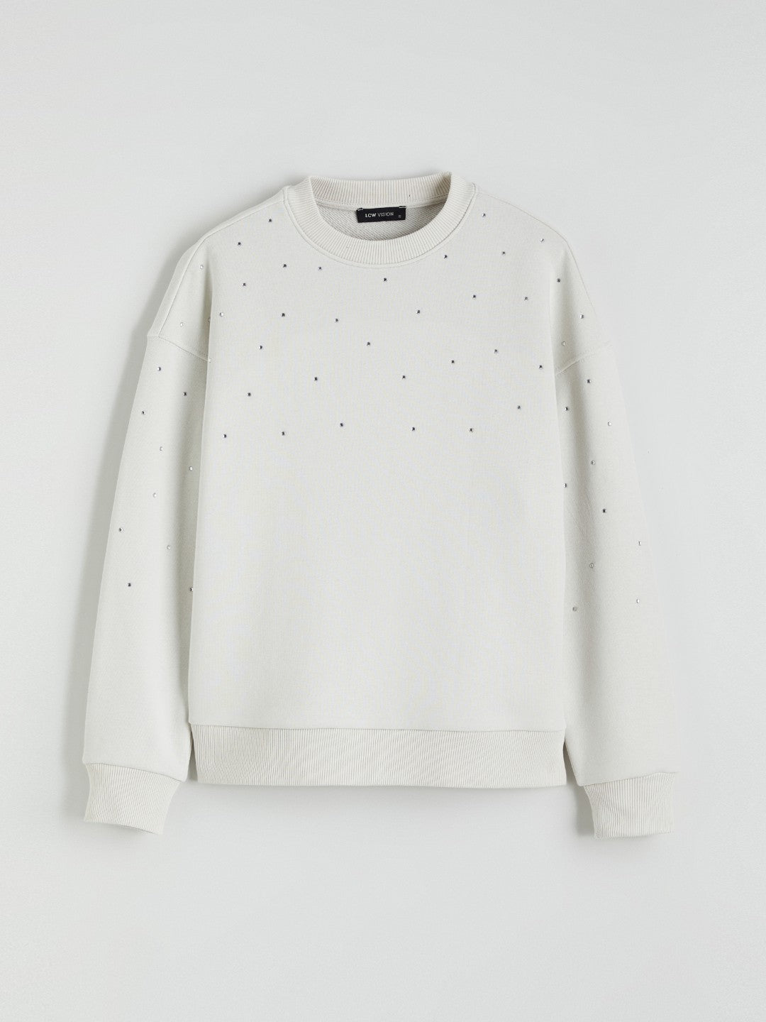 LCW Vision Crew Neck Rhinestone Embellished Oversize Women Sweatshirt