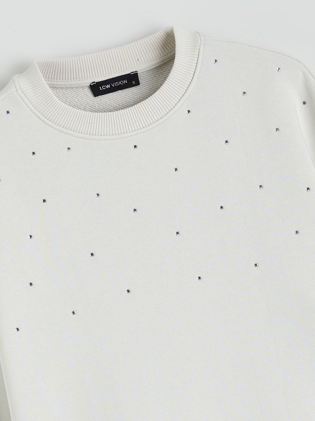 LCW Vision Crew Neck Rhinestone Embellished Oversize Women Sweatshirt