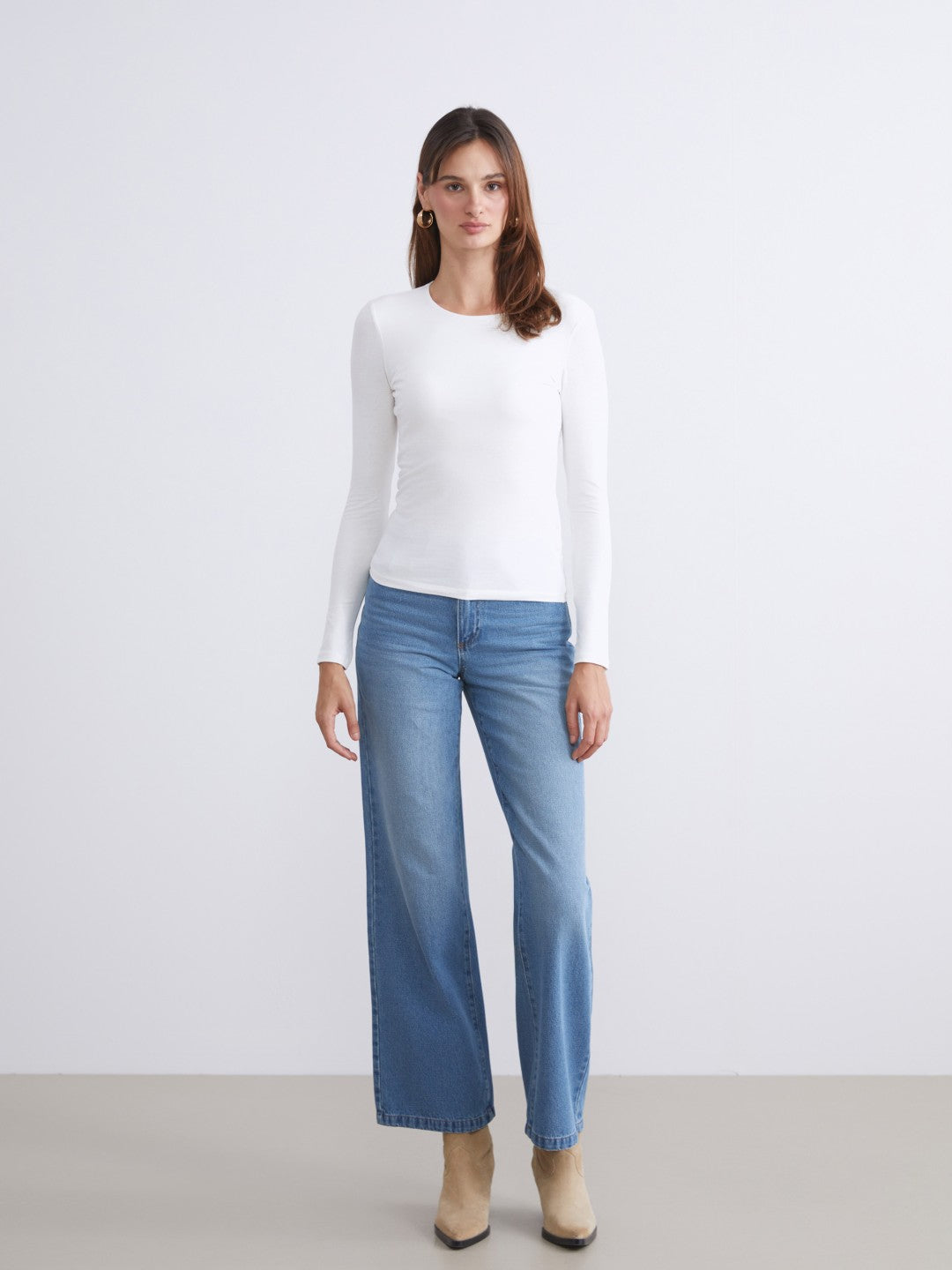 LCW Vision Ecru Plus Size Crew Neck Women Bodysuit