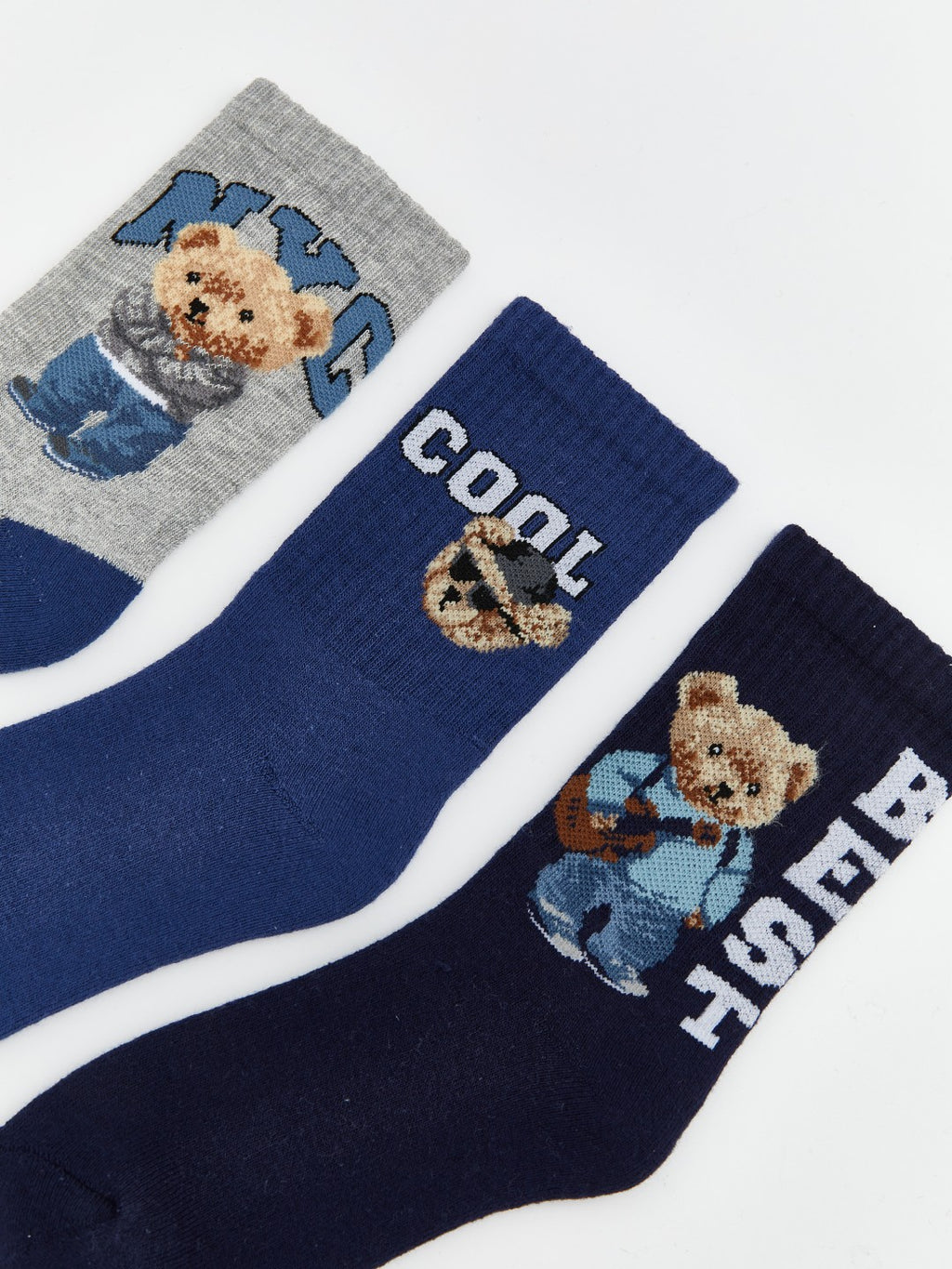 LCW Kids Teddy Bear Patterned Boys Ankle Socks 3-Pack