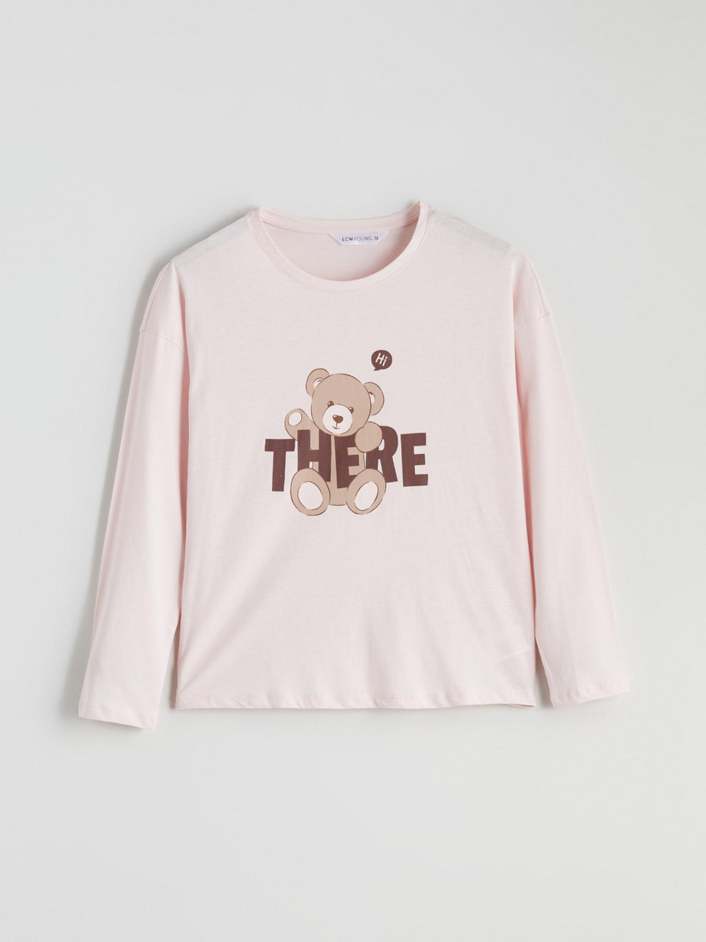 LCW Young Pink Crew Neck Bear Printed Women Pajama Set