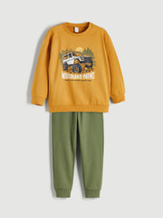 LCW Kids Yellow Crew Neck Printed Baby Boy Sweatshirt And Tracksuit Bottoms 2-Pack