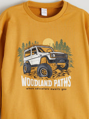 LCW Kids Yellow Crew Neck Printed Baby Boy Sweatshirt And Tracksuit Bottoms 2-Pack