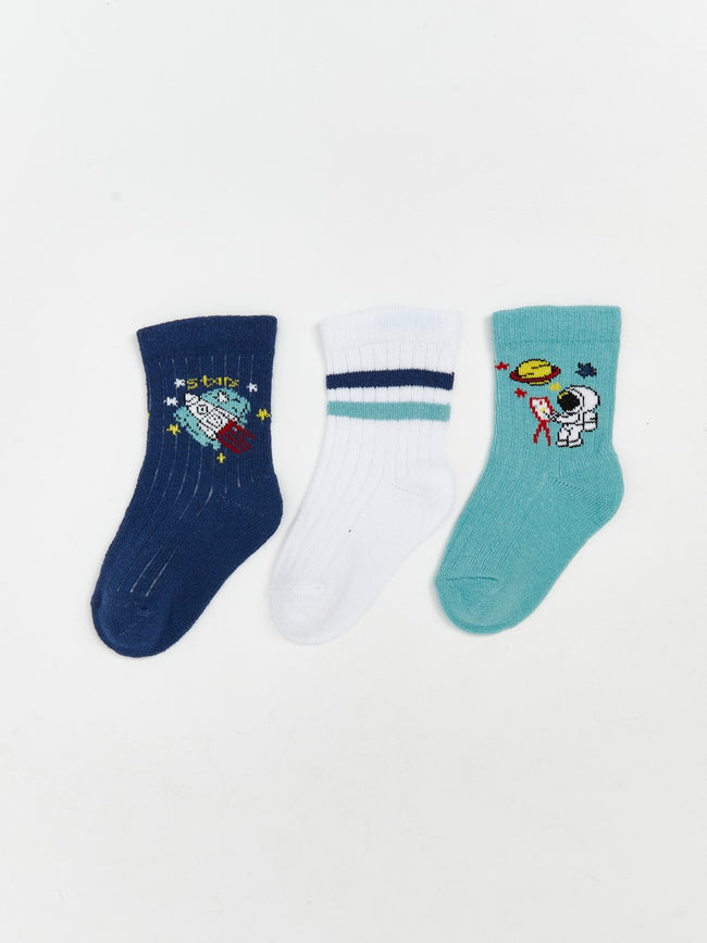 LCW Kids Navy Blue Patterned Boys Ankle Socks 3-Pack Hover Image