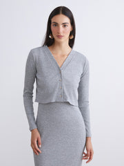 LCW Comfort Gray Crew Neck Women Dress And Cardigan Set
