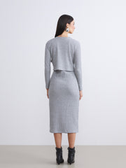 LCW Comfort Gray Crew Neck Women Dress And Cardigan Set