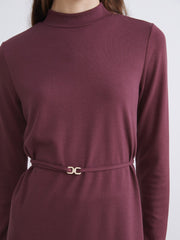 LCW Modest Burgundy Stand Collar Women Sweatshirt Tunic