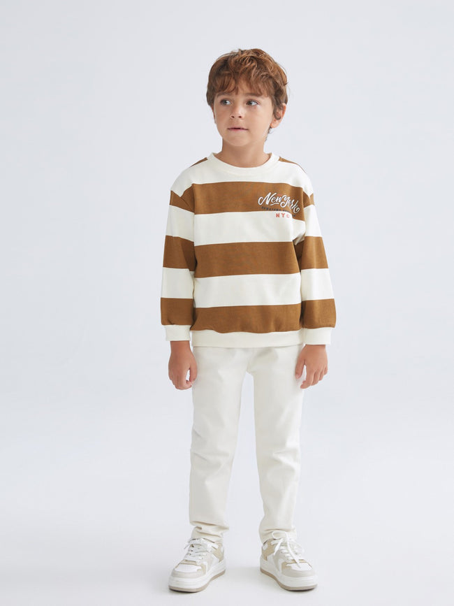 LCW Kids Beige Crew Neck Printed Boys Sweatshirt Main Image