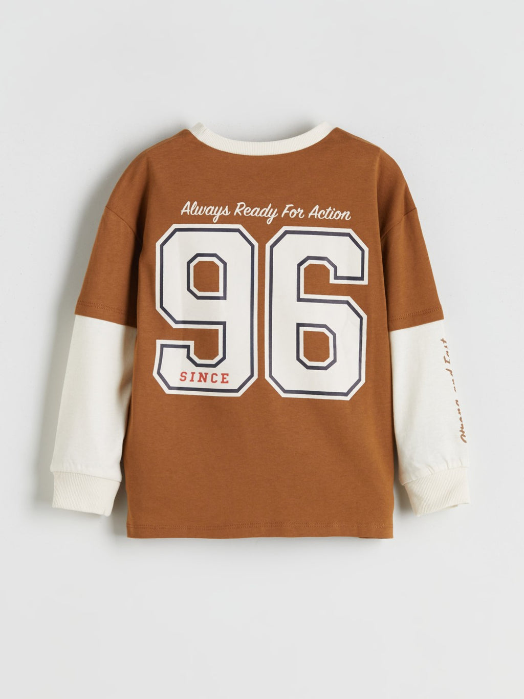 LCW Kids Brown Crew Neck Printed Long Sleeve BoyS T-Shirt