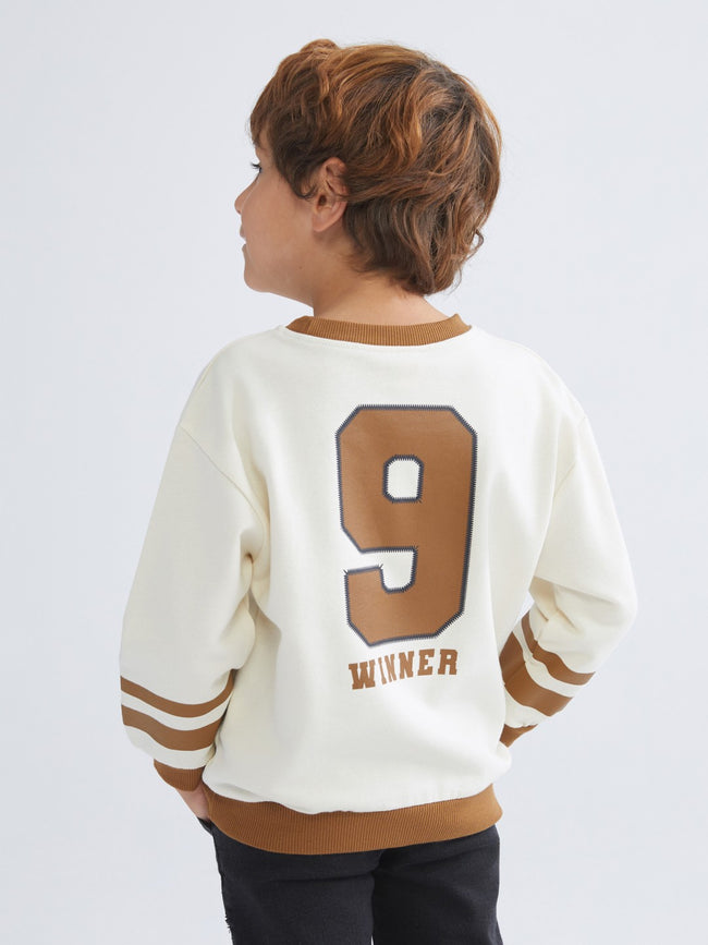 LCW Kids Beige Crew Neck Printed Boys Sweatshirt Hover Image