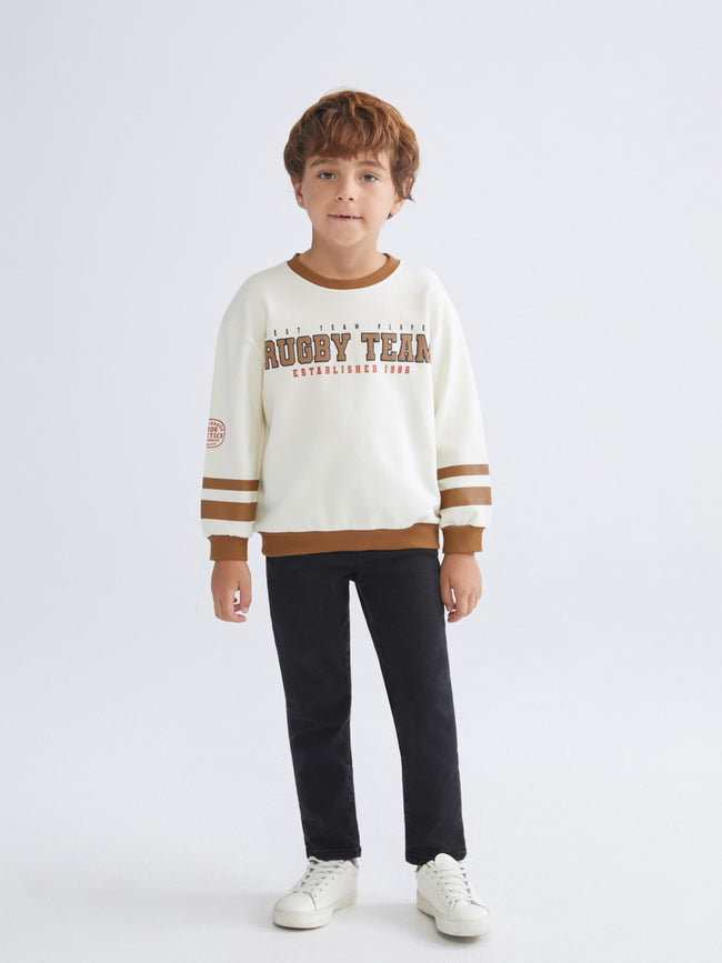 LCW Kids Beige Crew Neck Printed Boys Sweatshirt Main Image