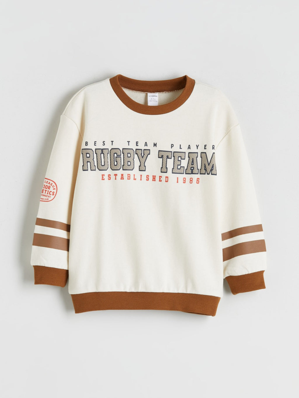 LCW Kids Beige Crew Neck Printed Boys Sweatshirt