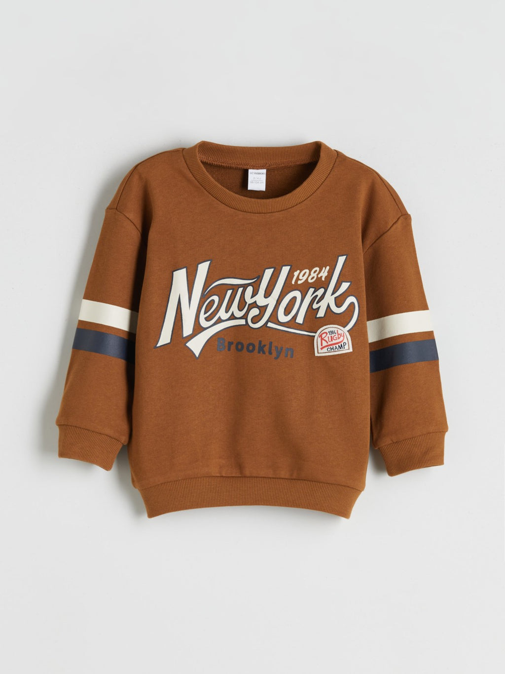 LCW Kids Brown Crew Neck Printed Long Sleeve Baby Boy Sweatshirt