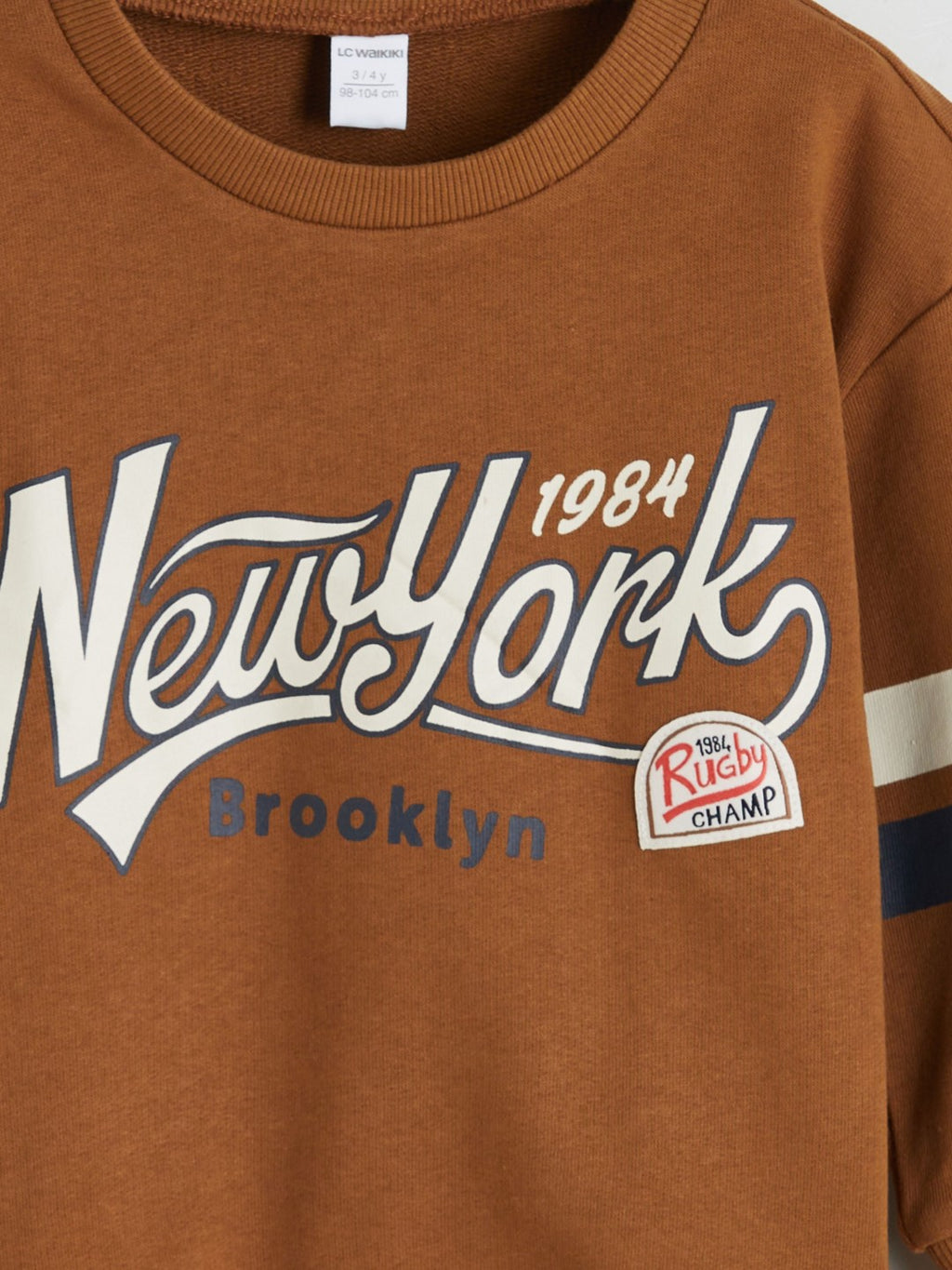 LCW Kids Brown Crew Neck Printed Long Sleeve Baby Boy Sweatshirt