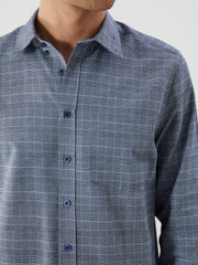 LCW Classic Blue Regular Fit Long Sleeve Plaid Gabardine Men Shirt