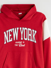 LCW Kids Red Hooded New York Printed Boys Sweatshirt