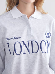 Xside Gray Polo Collar London Printed Women Sweatshirt