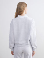 Xside Gray Polo Collar London Printed Women Sweatshirt