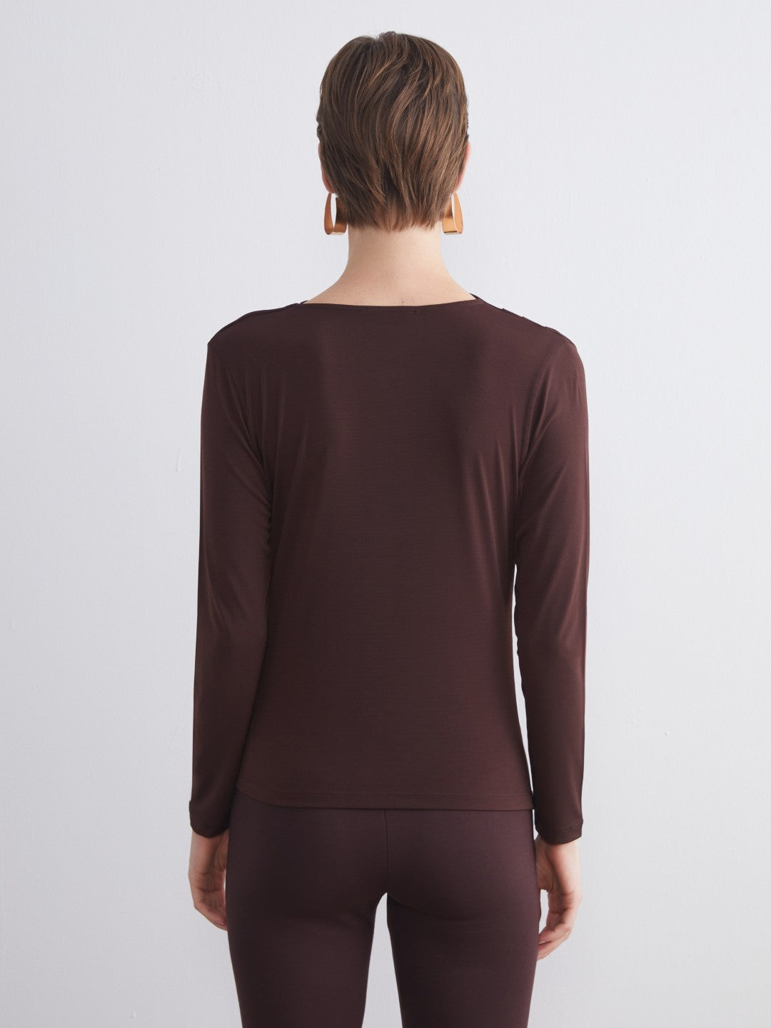 LCW Classic Brown Crew Neck Gathered Women Bodysuit