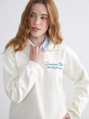 Xside Beige Stand Collar Embroidered Oversize Women Thick Sweatshirt