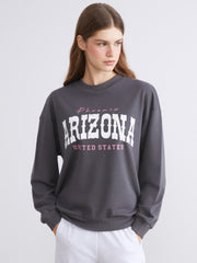 Xside Anthracite Printed Oversize Women Thick Sweatshirt