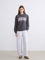 Xside Anthracite Printed Oversize Women Thick Sweatshirt