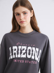 Xside Anthracite Printed Oversize Women Thick Sweatshirt