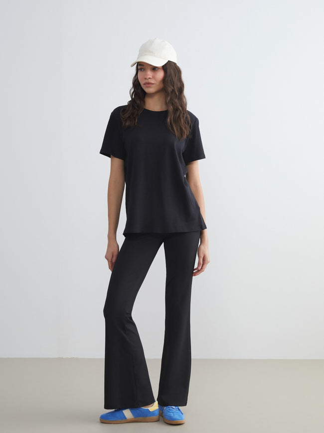 Xside Black Elastic Waist Flared Leg Women Leggings Hover Image